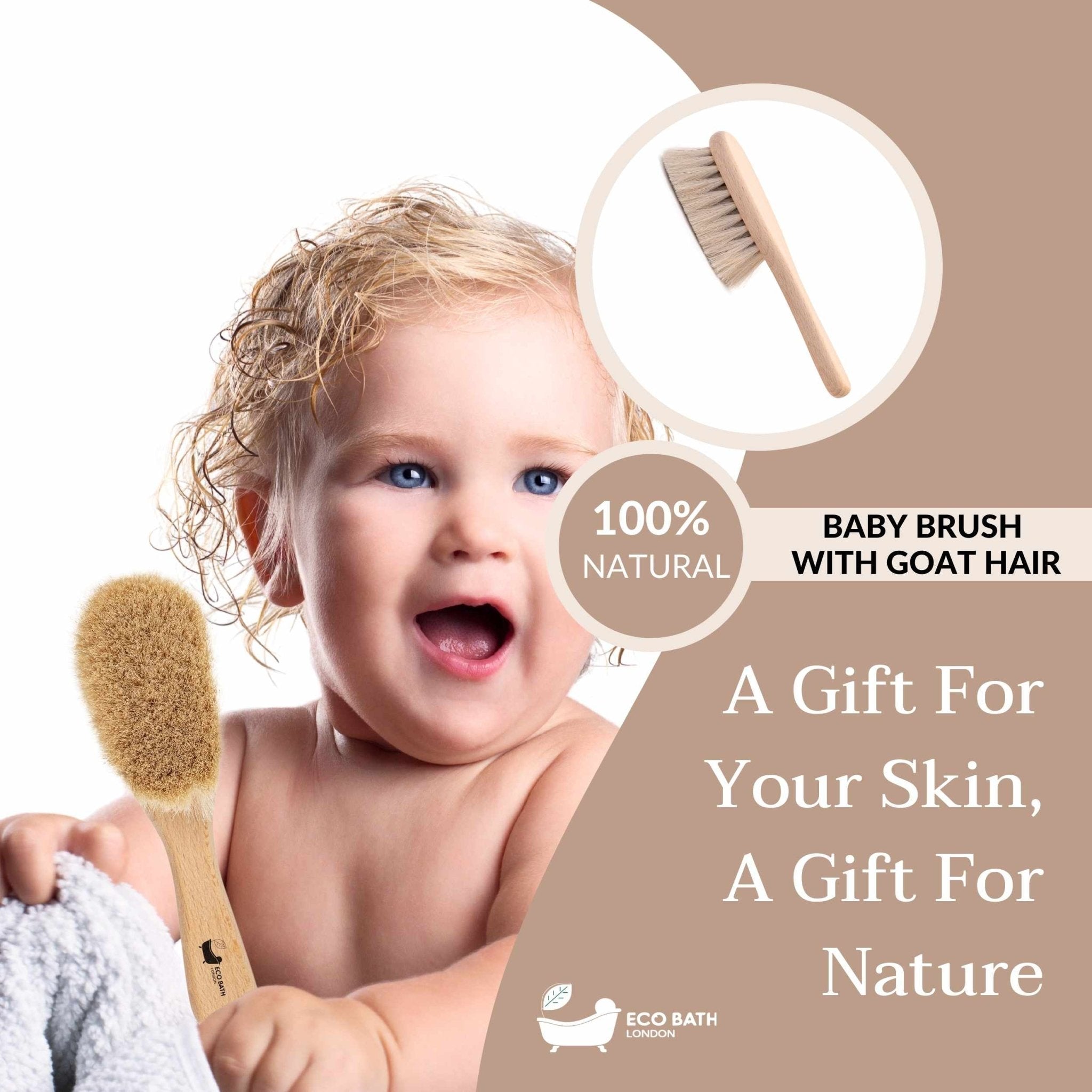Eco Bath London Baby Brush with Goat Hair - Ultra Soft Baby Bath Brush for Newborns - REGN
