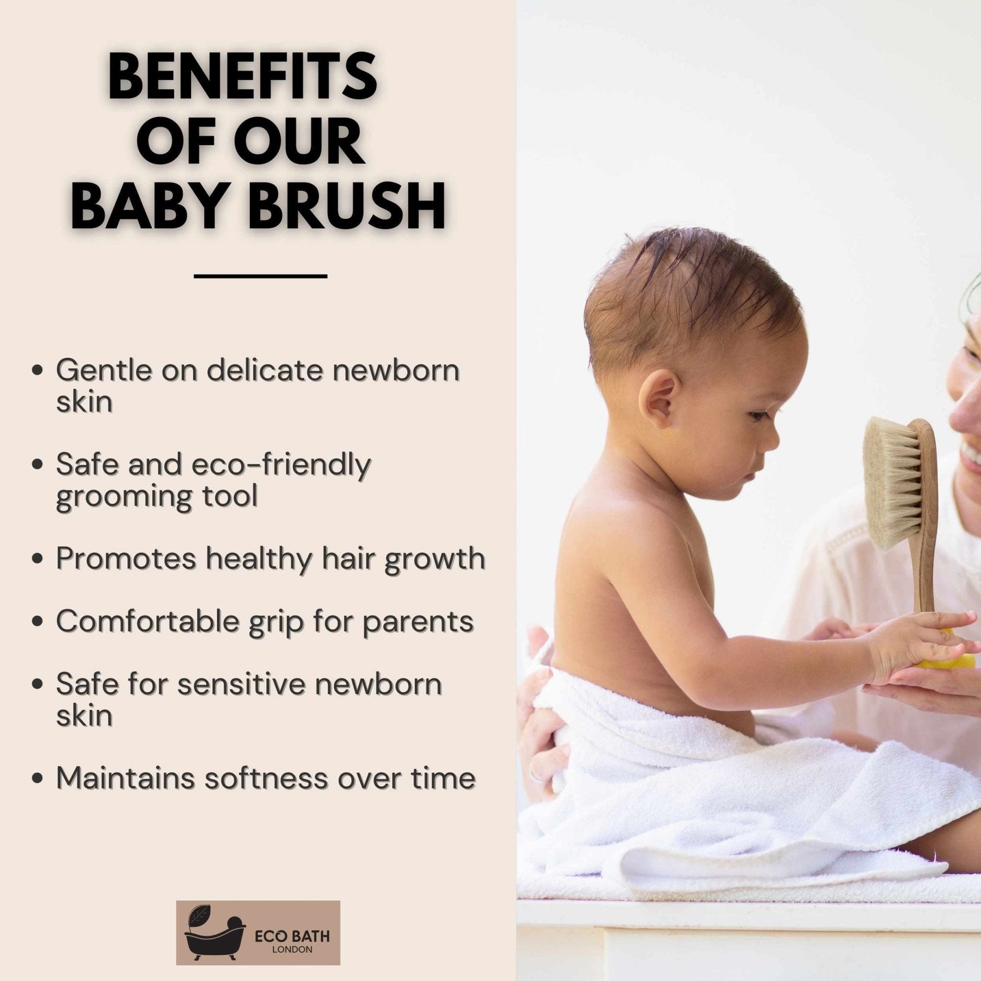 Eco Bath London Baby Brush with Goat Hair - Ultra Soft Baby Bath Brush for Newborns - REGN