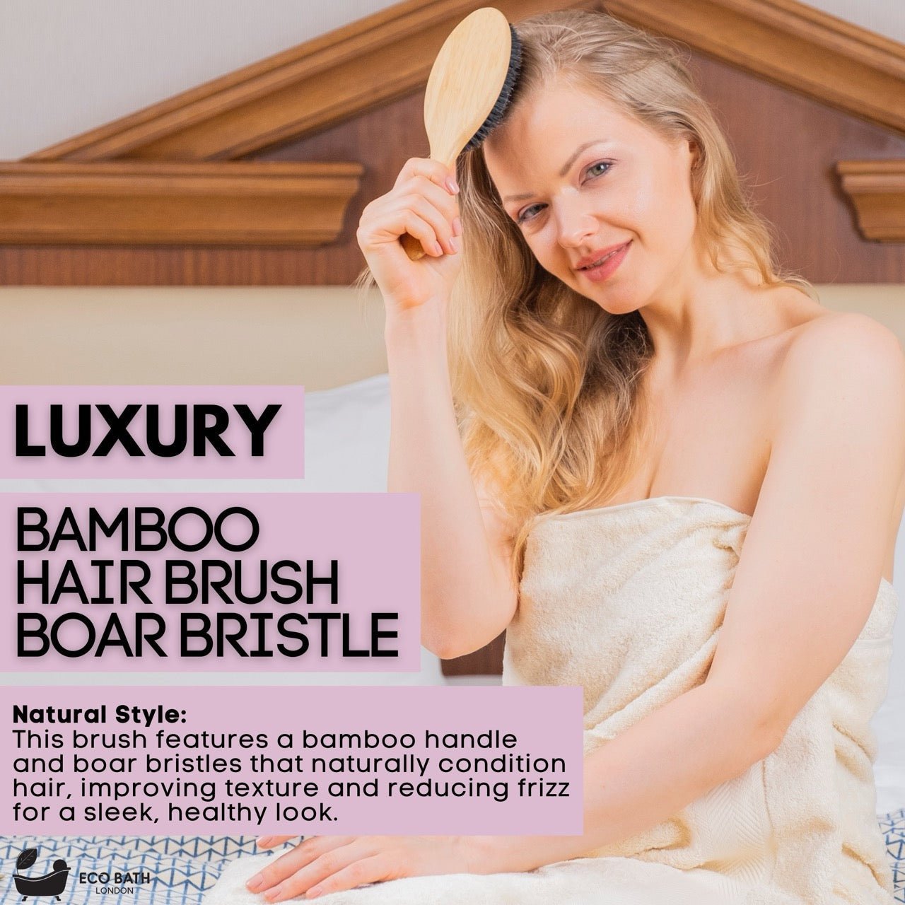 Eco Bath London Bamboo Hair Brush with Boar Bristles - Eco-Friendly Detangling Hairbrush for All Hair Types - REGN