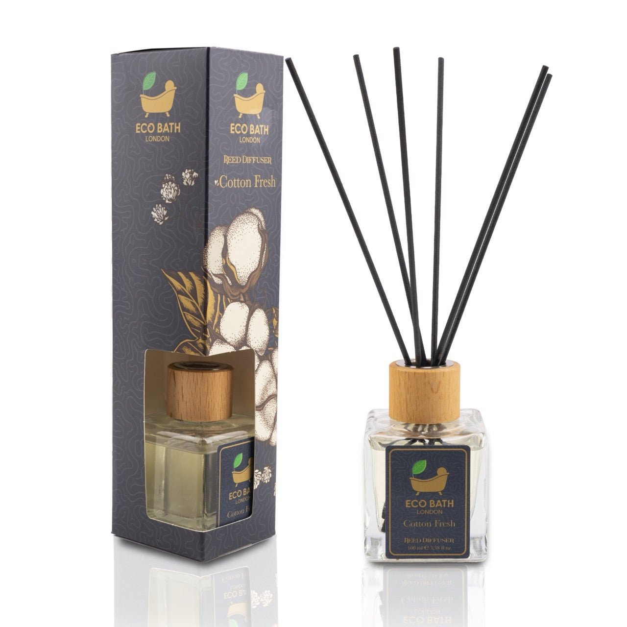 Eco Bath London Cotton Fresh Reed Diffuser 100ml (3.38 Fl.Oz) - Luxurious Calming Reed Diffuser for Home Fragrance - REGN