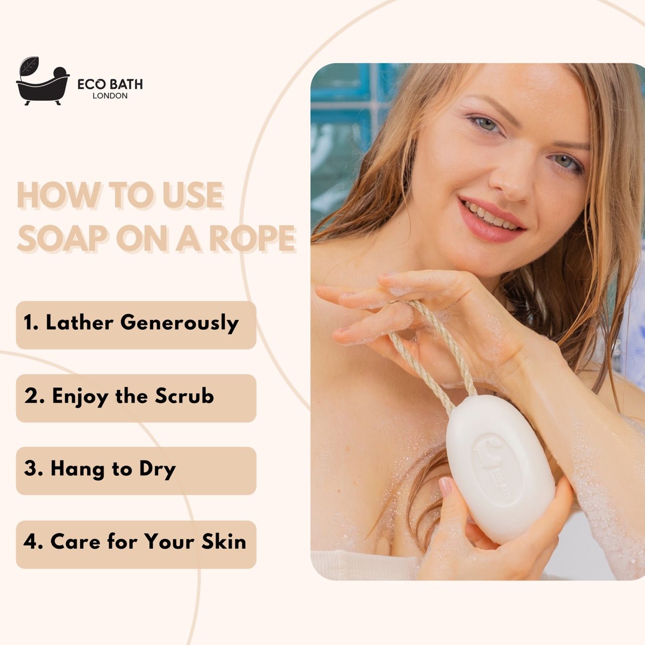 Eco Bath London Donkey’s Milk Soap on a Rope 220g - Luxurious and Eco Friendly Body Wash Bar with Shea Butter - REGN