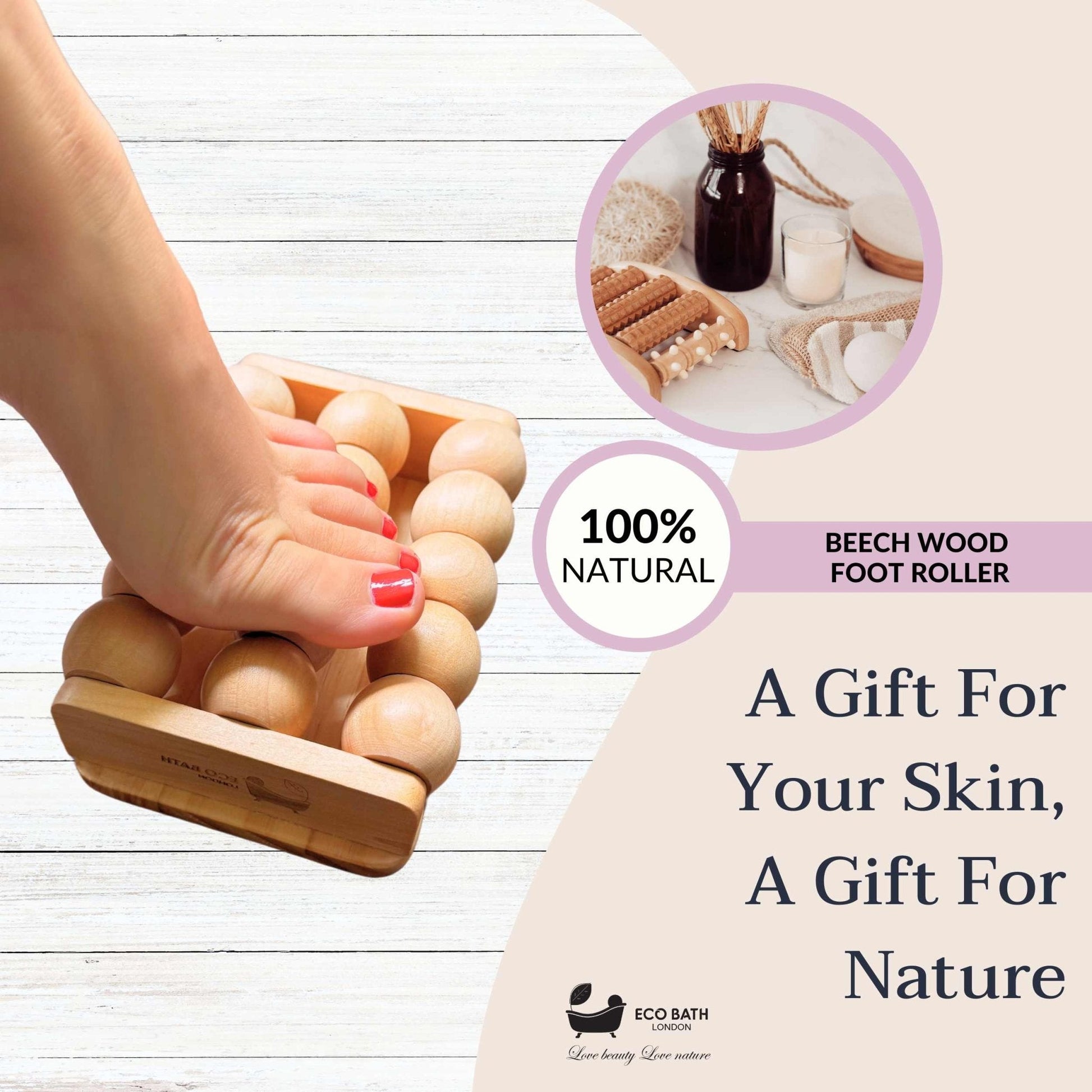 Eco Bath London Foot Roller - Wooden Foot Roller Massager for Pain Relief and Improved Circulation - REGN