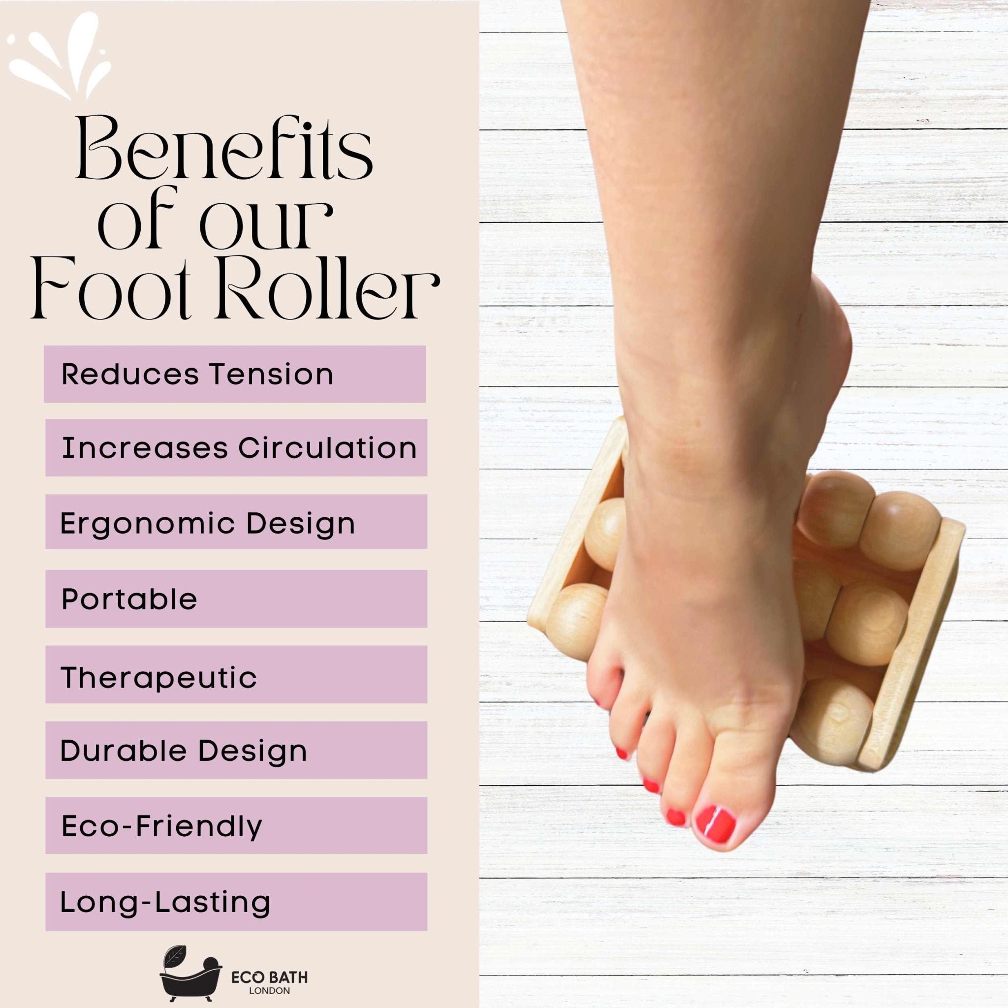 Eco Bath London Foot Roller - Wooden Foot Roller Massager for Pain Relief and Improved Circulation - REGN