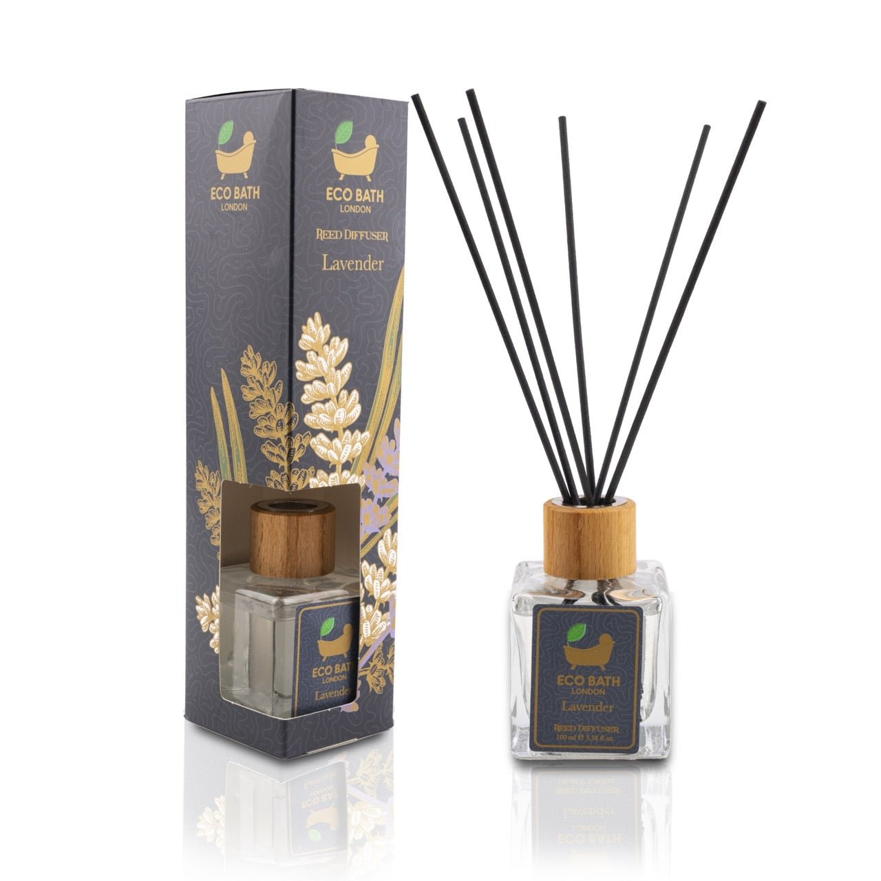 Eco Bath London French Lavender Reed Diffuser - Luxurious Home Fragrance with Natural Essential French Lavender Oil, 100ml (3.38 Fl.Oz) - REGN
