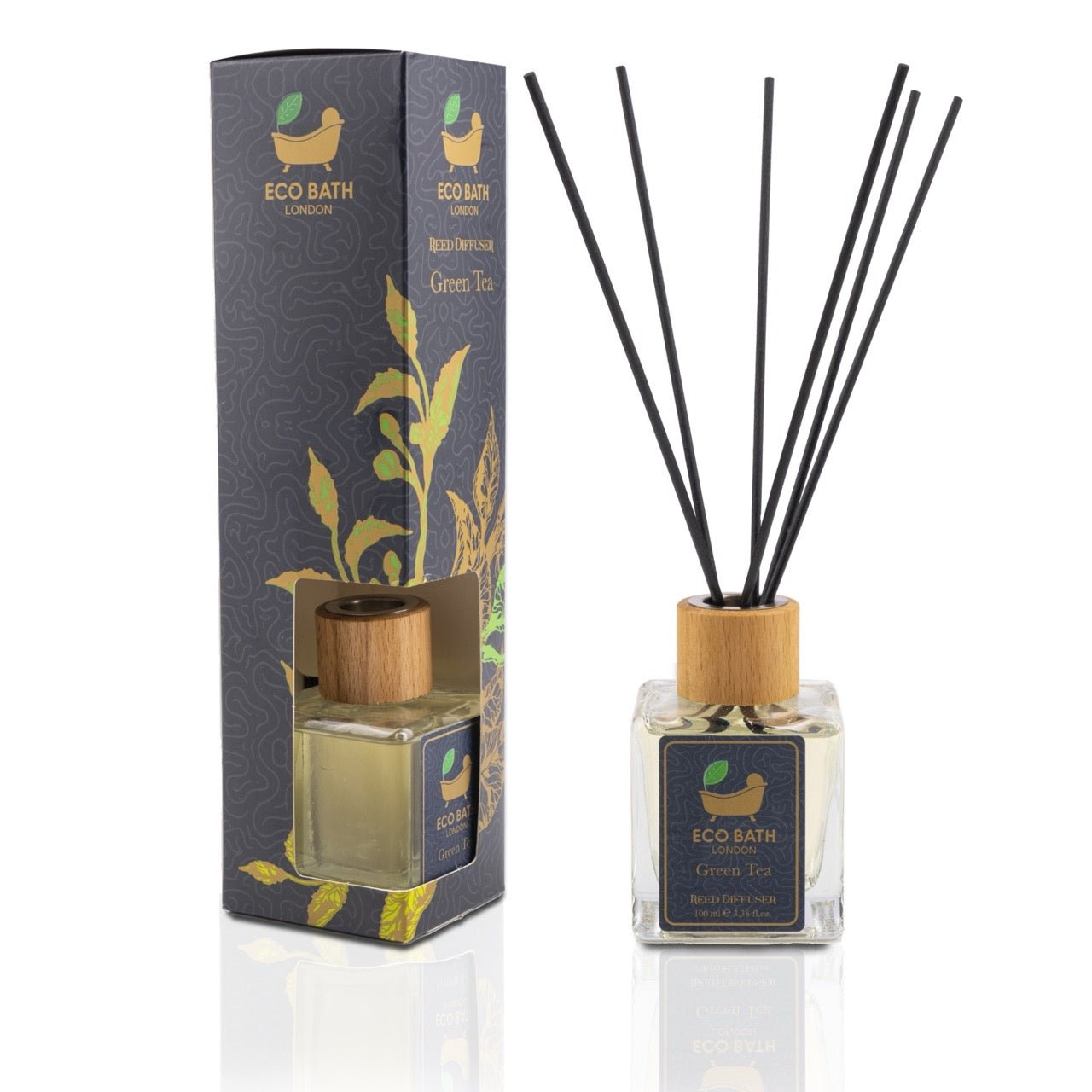 Eco Bath London Green Tea Reed Diffuser - Refreshing Room Fragrance with Notes of Bergamot and Green Tea, 100ml (3.38 Fl.Oz) - REGN
