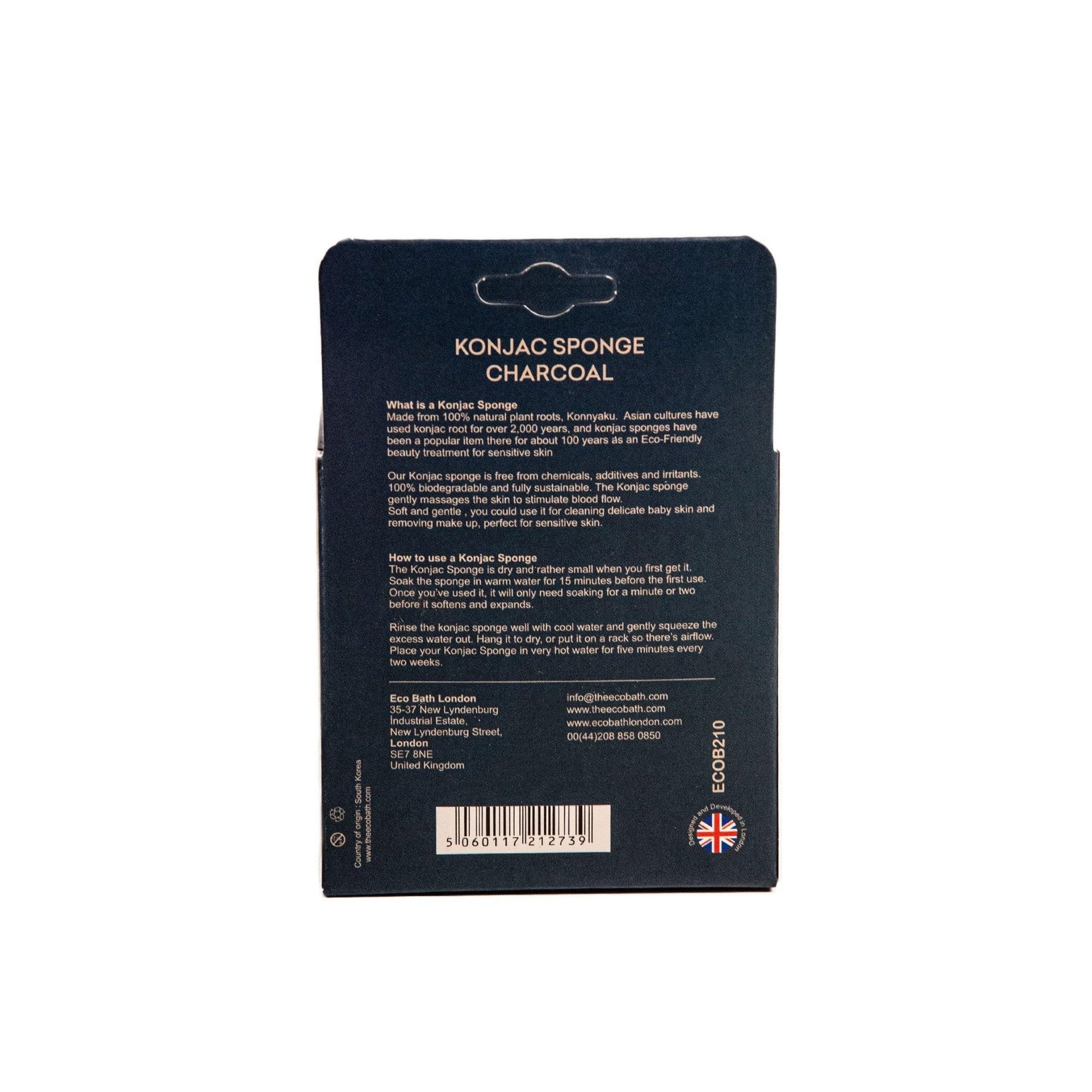 Eco Bath London Konjac Sponge Charcoal - Natural Exfoliating Sponge for Facial Deep Cleansing - REGN