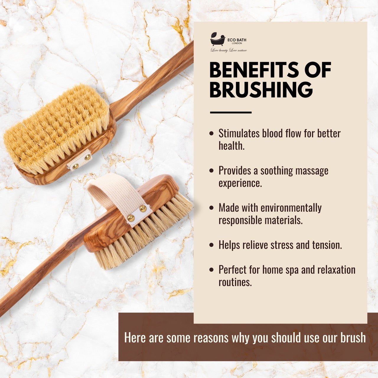 Eco Bath London Luxury Natural Sisal Olive Wood Body Brush - The Ultimate Dry Brushing Body Brush - REGN