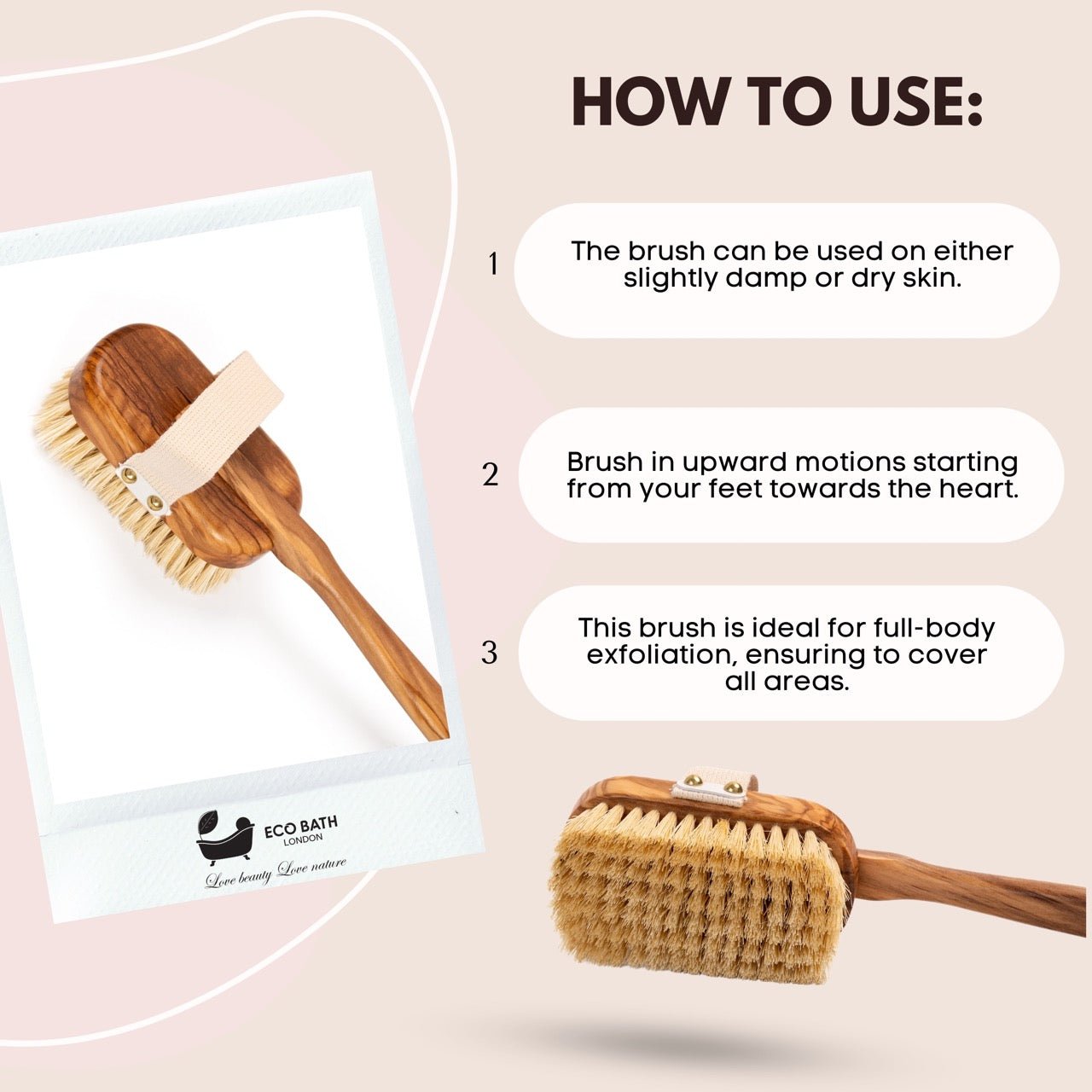 Eco Bath London Luxury Natural Sisal Olive Wood Body Brush - The Ultimate Dry Brushing Body Brush - REGN