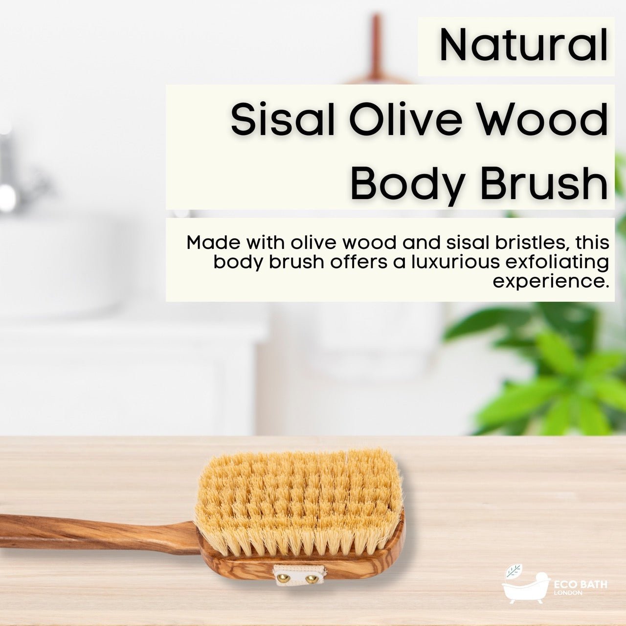Eco Bath London Luxury Natural Sisal Olive Wood Body Brush - The Ultimate Dry Brushing Body Brush - REGN