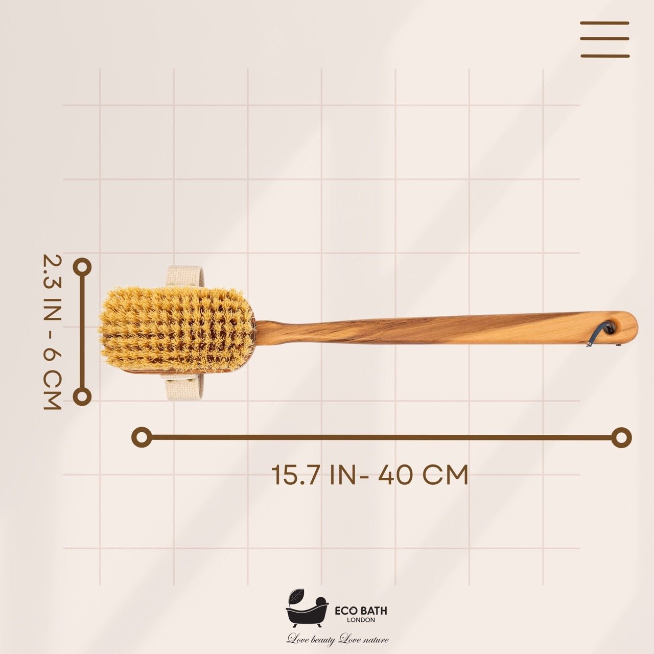 Eco Bath London Luxury Natural Sisal Olive Wood Body Brush - The Ultimate Dry Brushing Body Brush - REGN