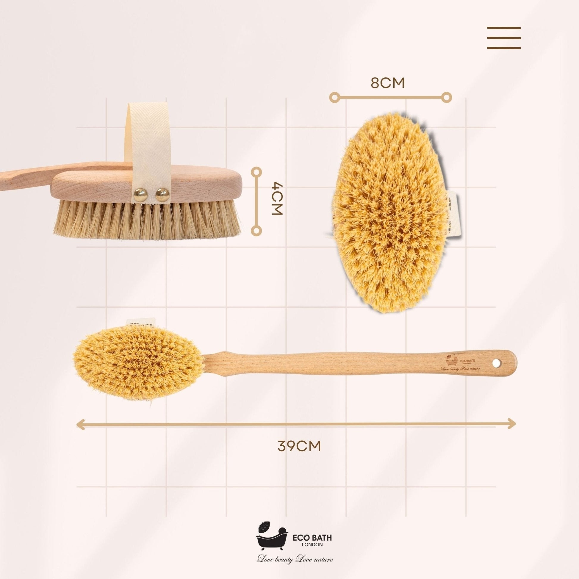 Eco Bath London Natural Hard Sisal Body Brush with Detachable Handle - REGN