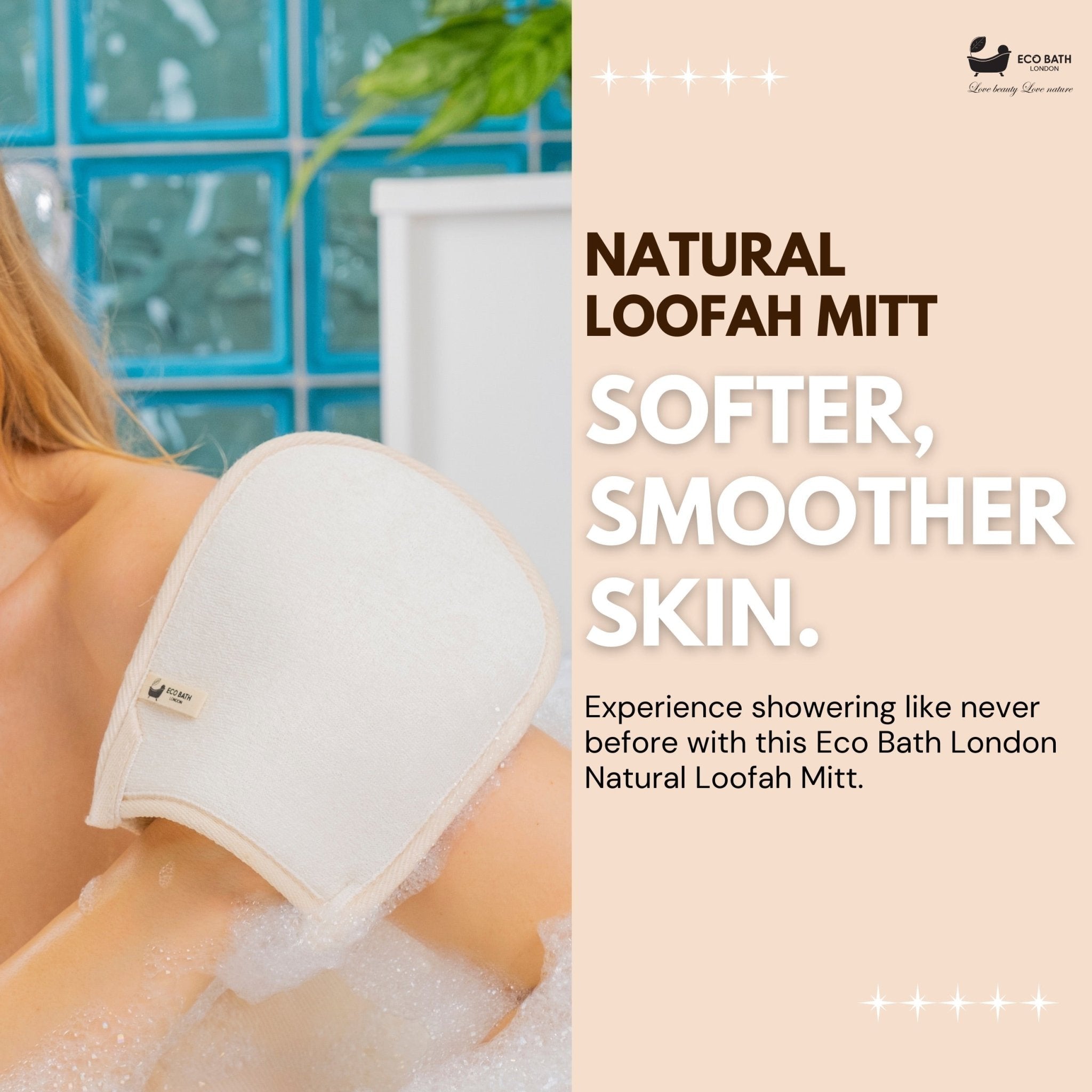 Eco Bath London Natural Loofah Bath Mitt - Premium Exfoliating Bath Glove for Smooth and Radiant Skin - REGN