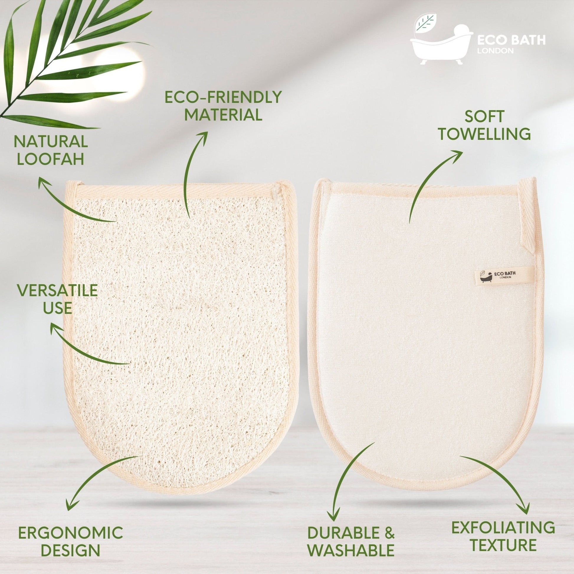 Eco Bath London Natural Loofah Bath Mitt - Premium Exfoliating Bath Glove for Smooth and Radiant Skin - REGN