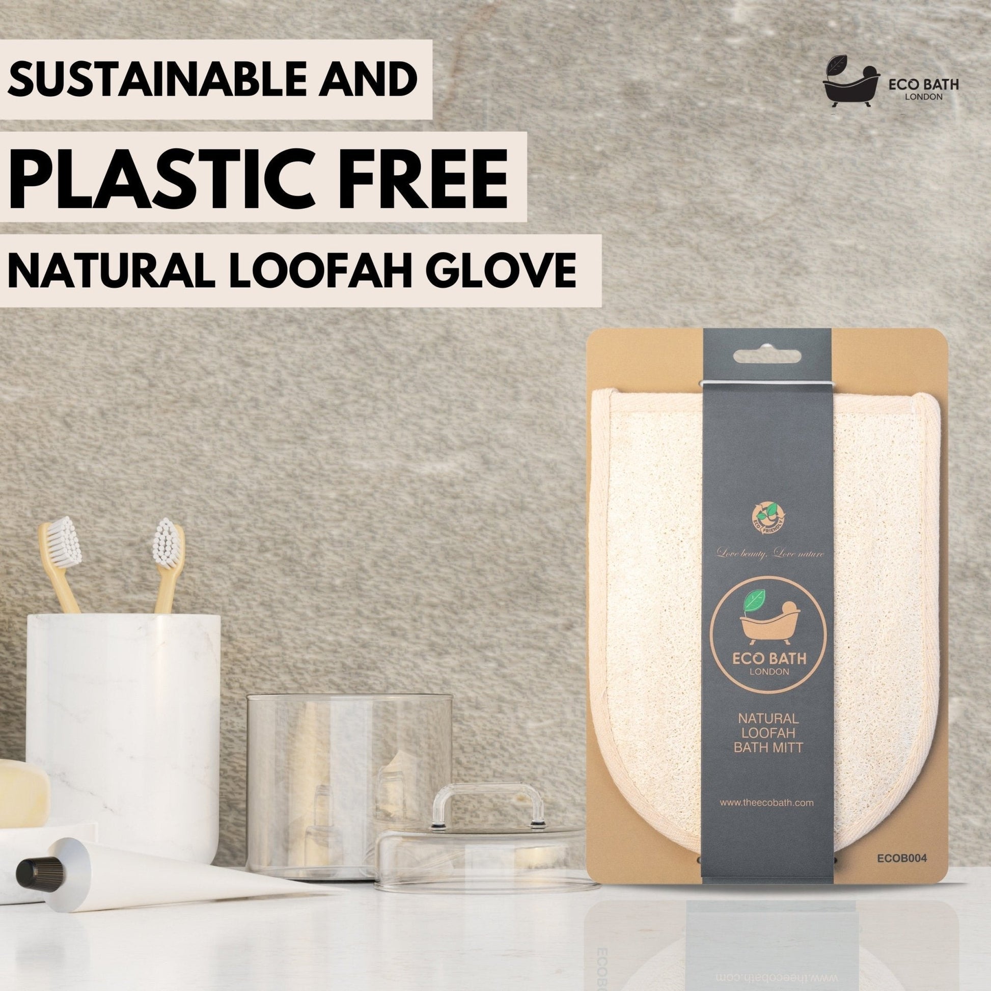 Eco Bath London Natural Loofah Bath Mitt - Premium Exfoliating Bath Glove for Smooth and Radiant Skin - REGN