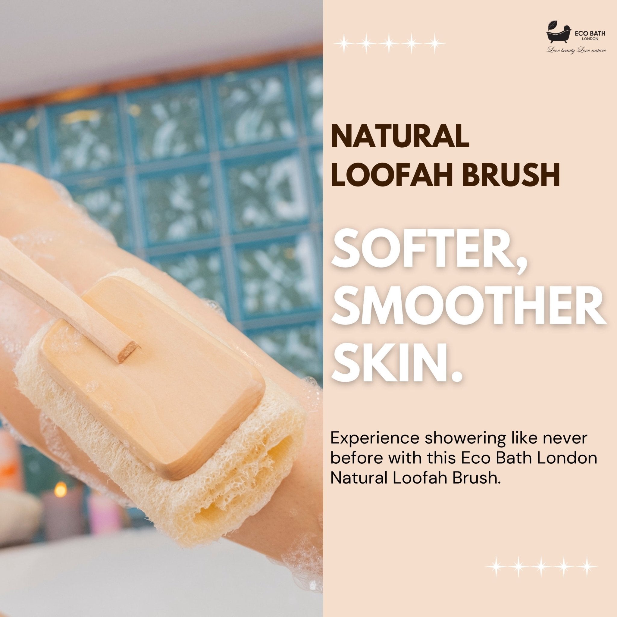 Eco Bath London Natural Loofah Brush - Premium Loofah Body Brush with Handle - REGN