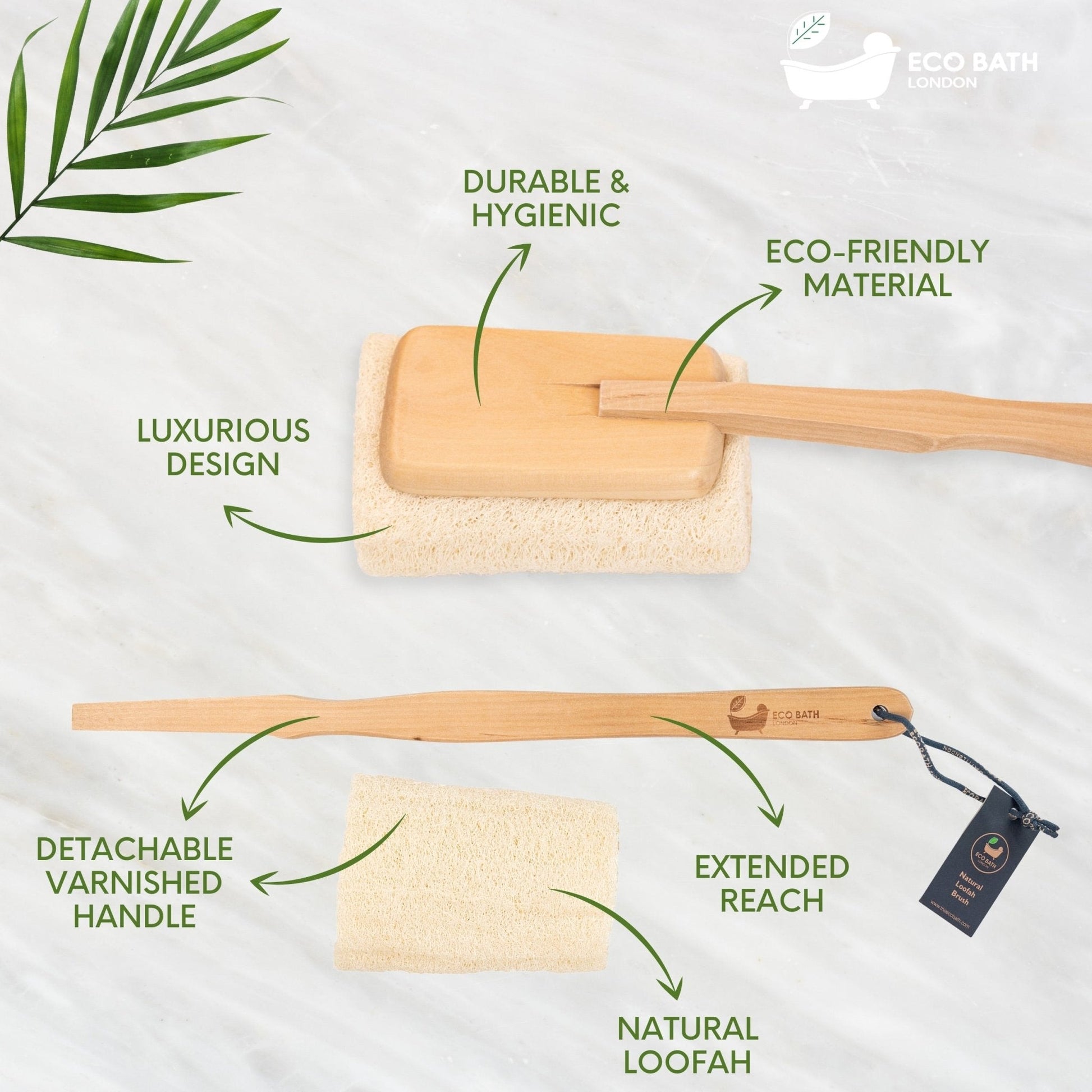 Eco Bath London Natural Loofah Brush - Premium Loofah Body Brush with Handle - REGN