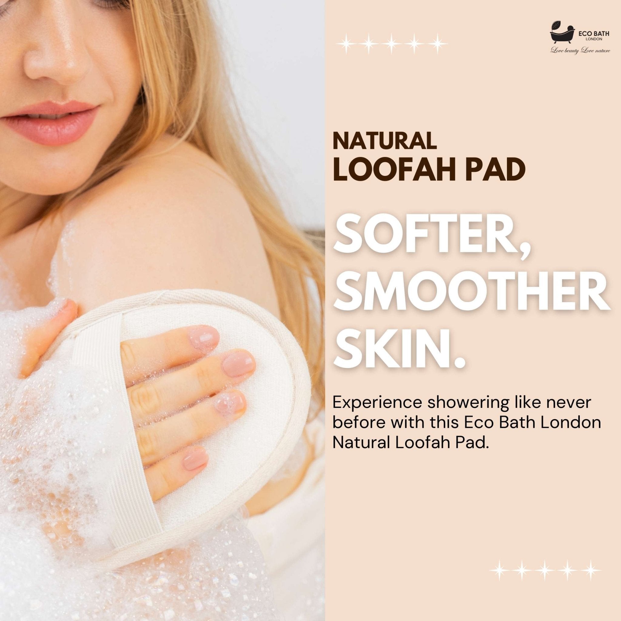 Eco Bath London Natural Loofah Pad - Exfoliating Loofah Bath Sponge for Women and Men - REGN