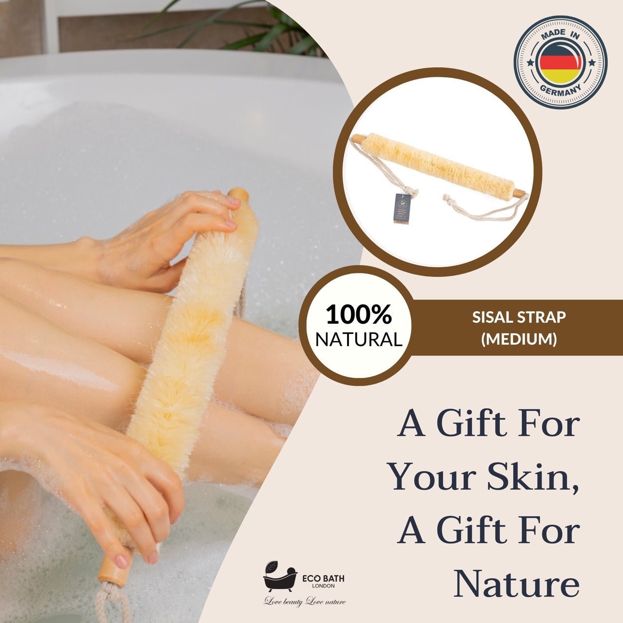 Eco Bath London Natural Sisal Body Strap - Premium Exfoliating Back Scrubber - REGN