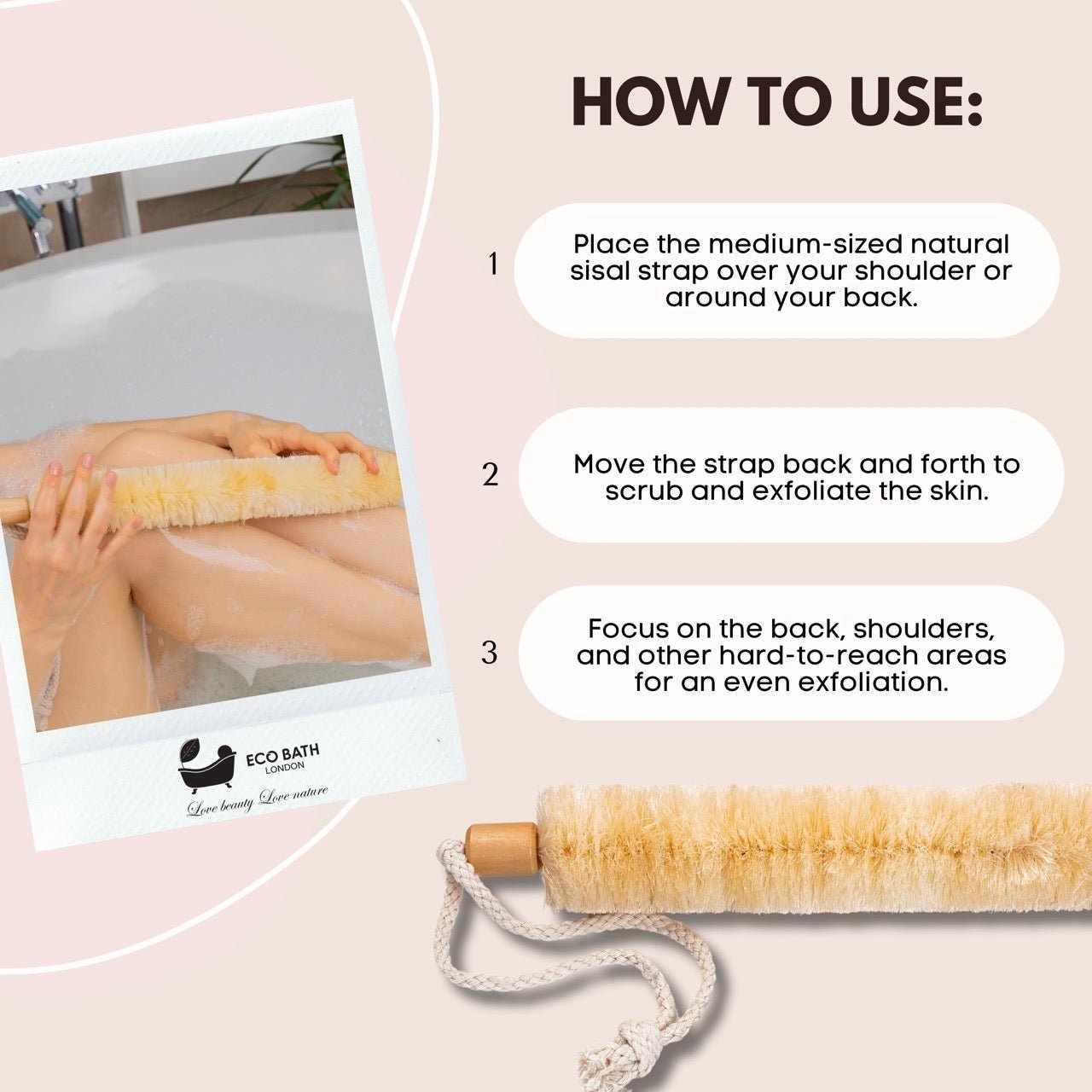 Eco Bath London Natural Sisal Body Strap - Premium Exfoliating Back Scrubber - REGN