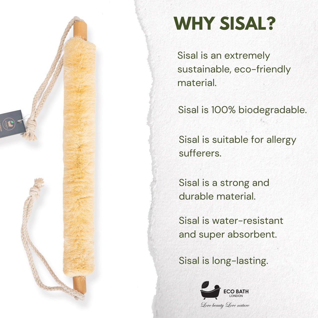 Eco Bath London Natural Sisal Body Strap - Premium Exfoliating Back Scrubber - REGN