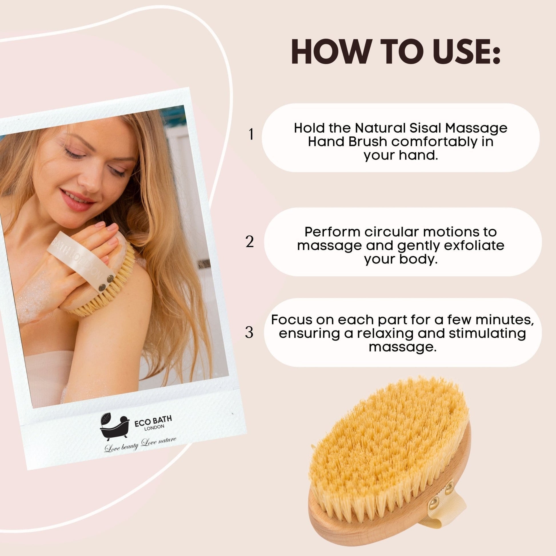 Eco Bath London Natural Sisal Massage Hand Brush - Dry Brushing Hand Brush for Exfoliation - REGN