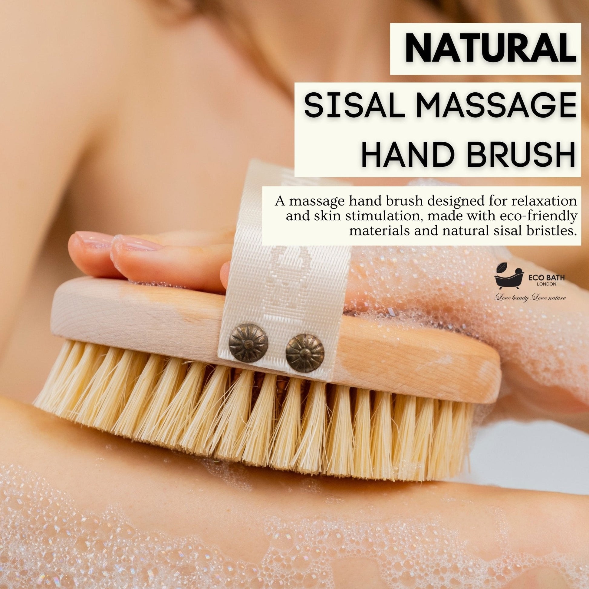 Eco Bath London Natural Sisal Massage Hand Brush - Dry Brushing Hand Brush for Exfoliation - REGN