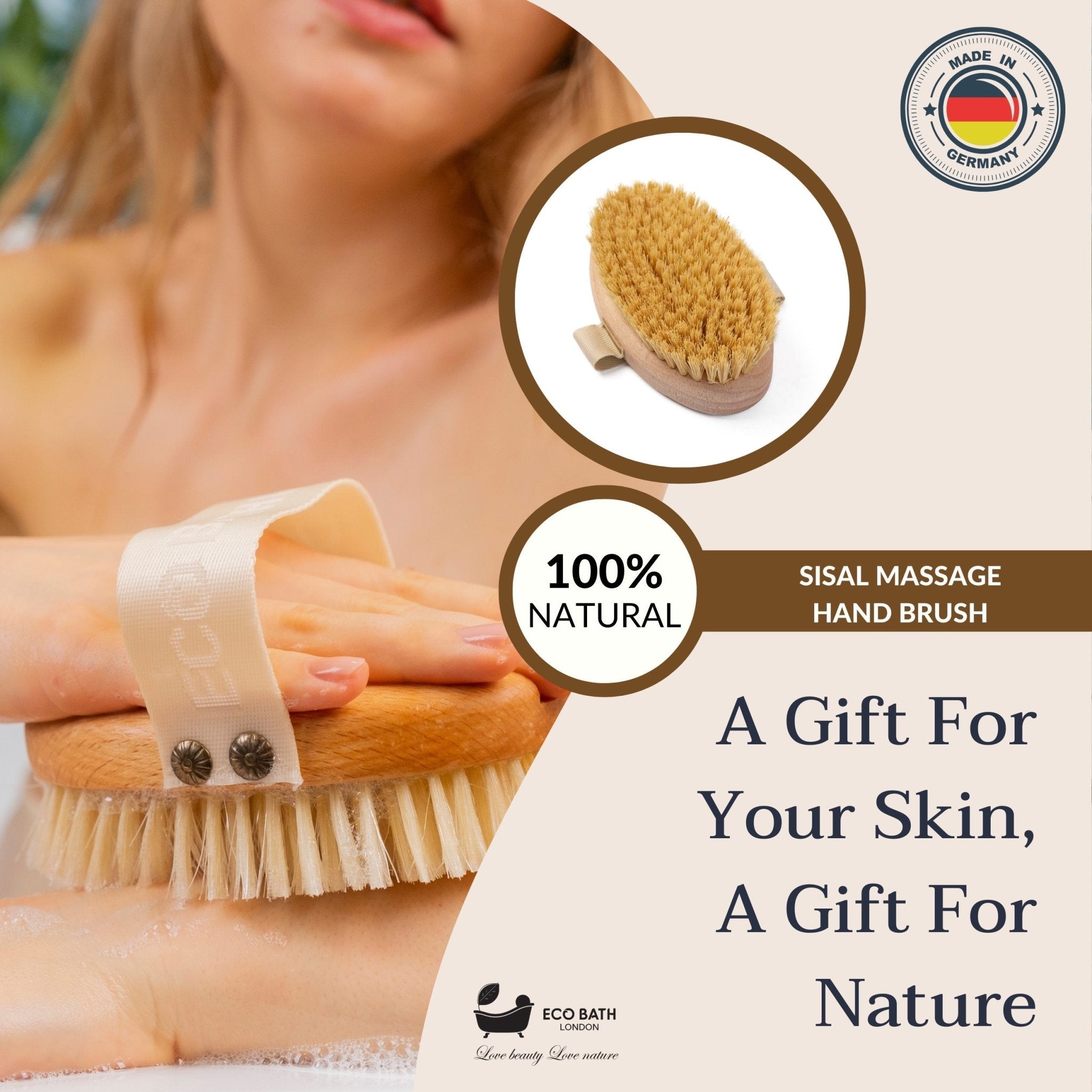 Eco Bath London Natural Sisal Massage Hand Brush - Dry Brushing Hand Brush for Exfoliation - REGN