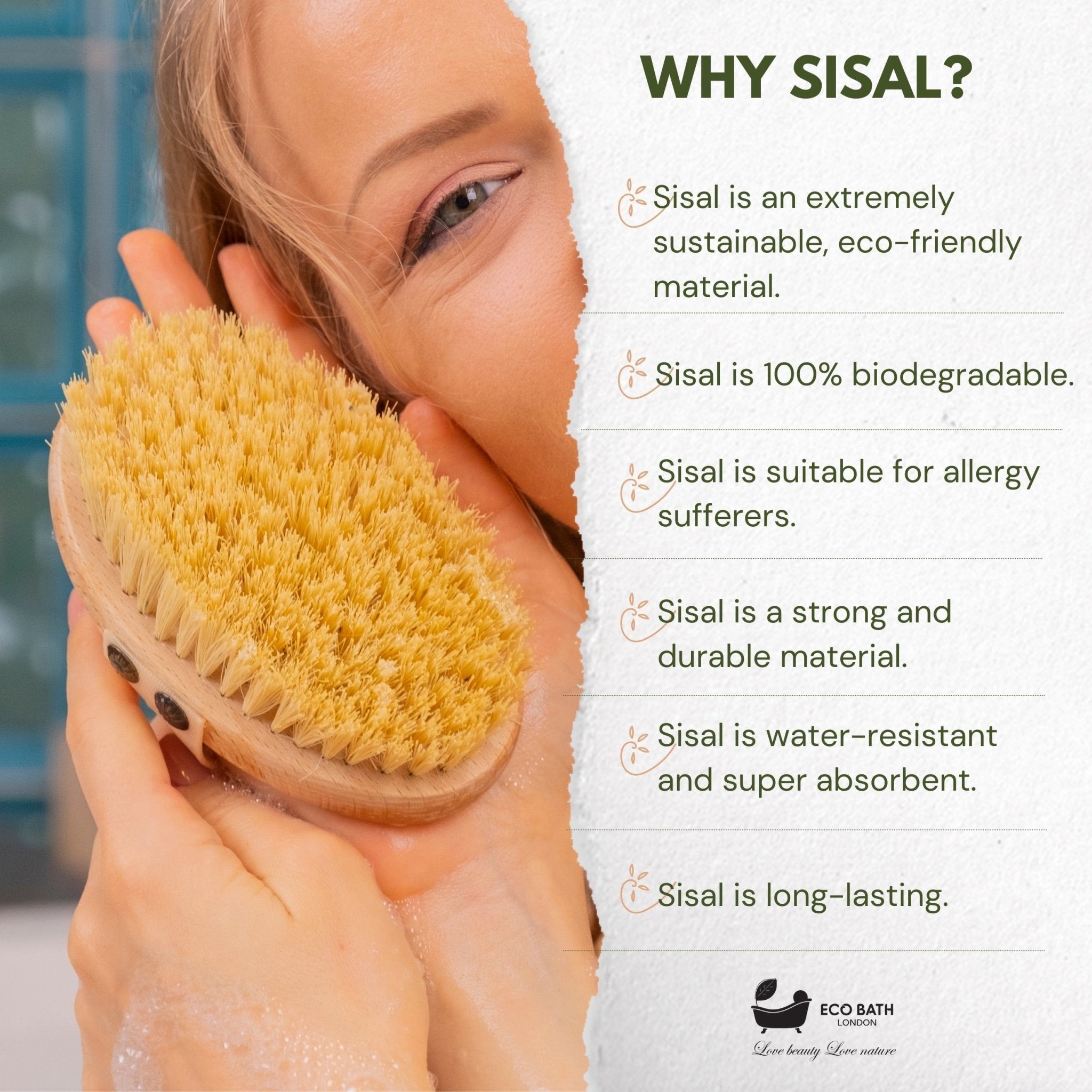 Eco Bath London Natural Sisal Massage Hand Brush - Dry Brushing Hand Brush for Exfoliation - REGN
