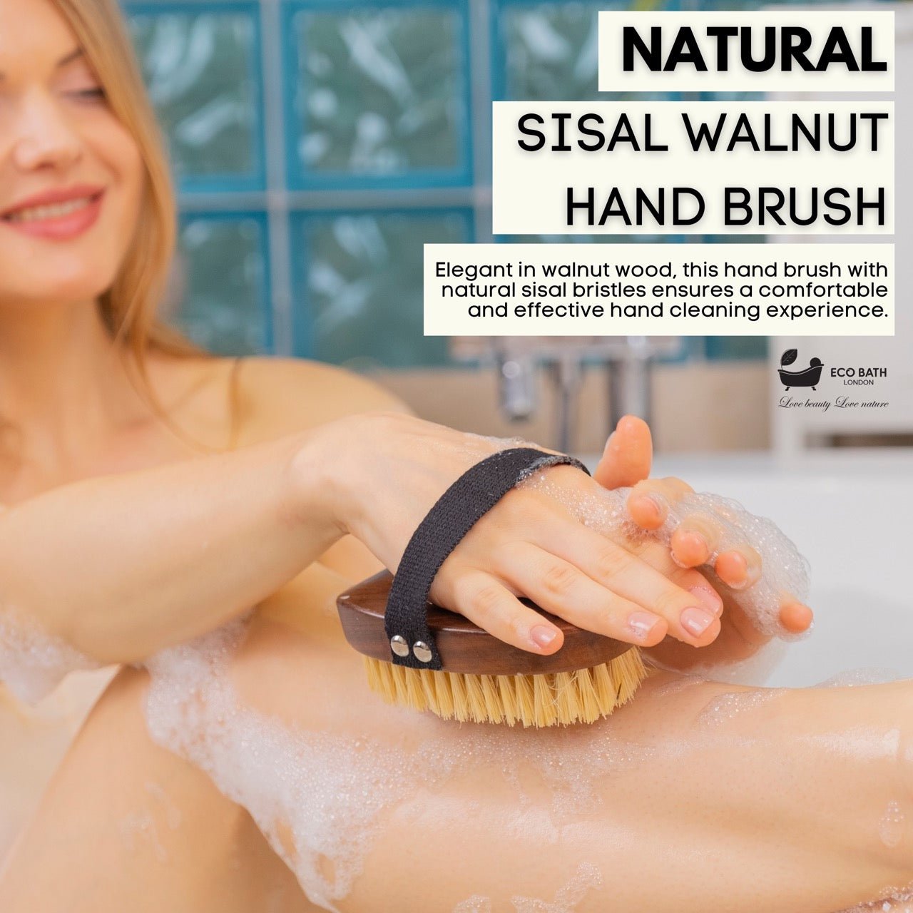 Eco Bath London Natural Sisal Walnut Hand Brush - Luxury Hand Brush for Dry Brushing - REGN