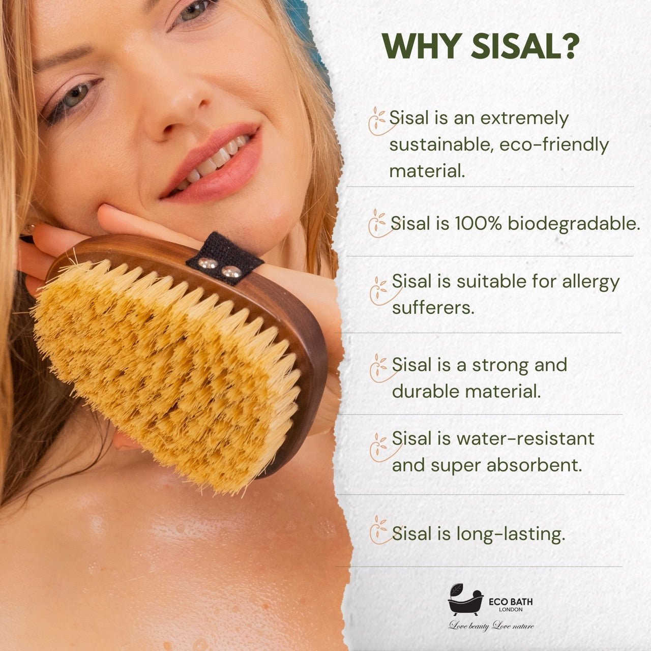 Eco Bath London Natural Sisal Walnut Hand Brush - Luxury Hand Brush for Dry Brushing - REGN