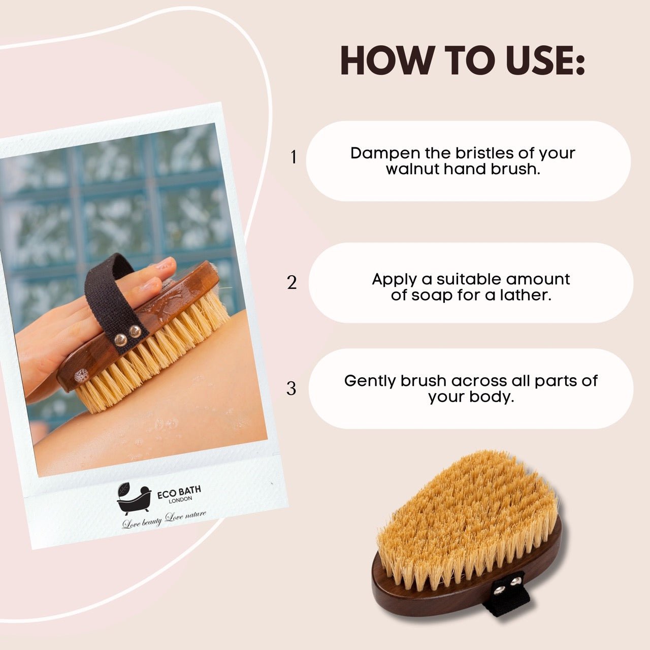 Eco Bath London Natural Sisal Walnut Hand Brush - Luxury Hand Brush for Dry Brushing - REGN
