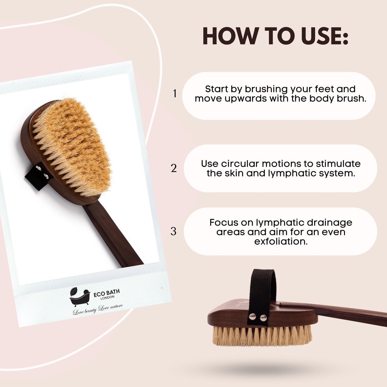 Eco Bath London Natural Sisal Walnut Wood Body Brush - Luxurious Dry Brushing Body Brush - REGN