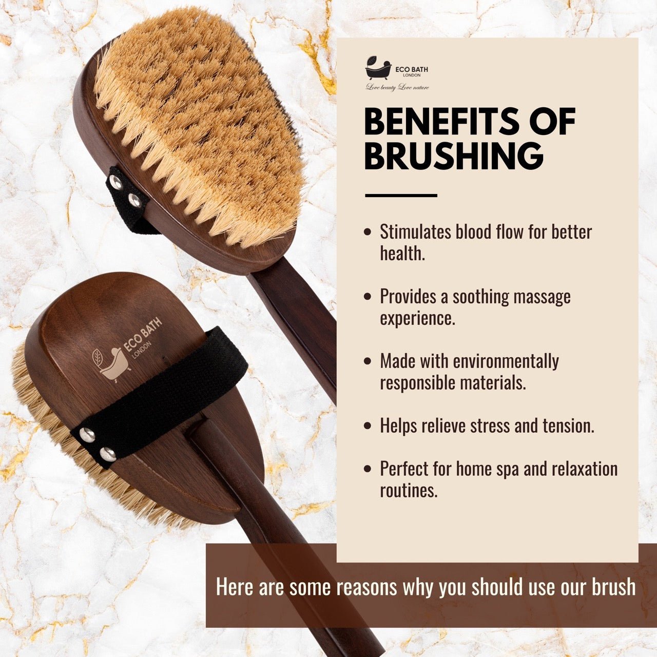 Eco Bath London Natural Sisal Walnut Wood Body Brush - Luxurious Dry Brushing Body Brush - REGN