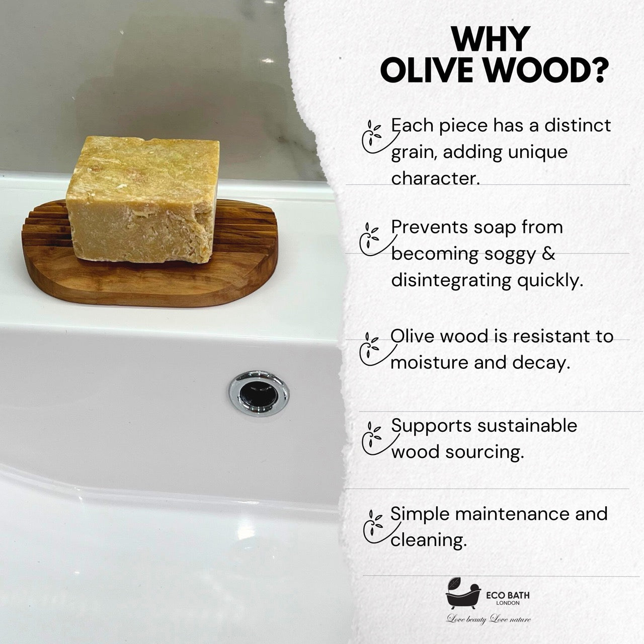 Eco Bath London Olive Wood Ridged Soap Dish - REGN