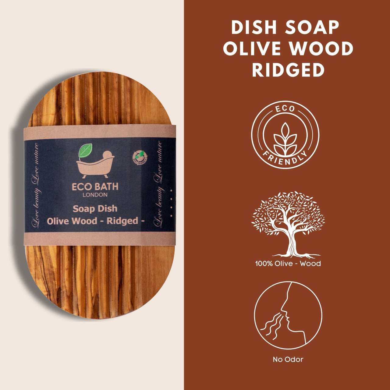 Eco Bath London Olive Wood Ridged Soap Dish - REGN
