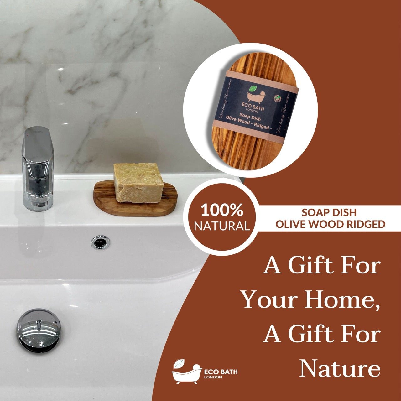 Eco Bath London Olive Wood Ridged Soap Dish - REGN
