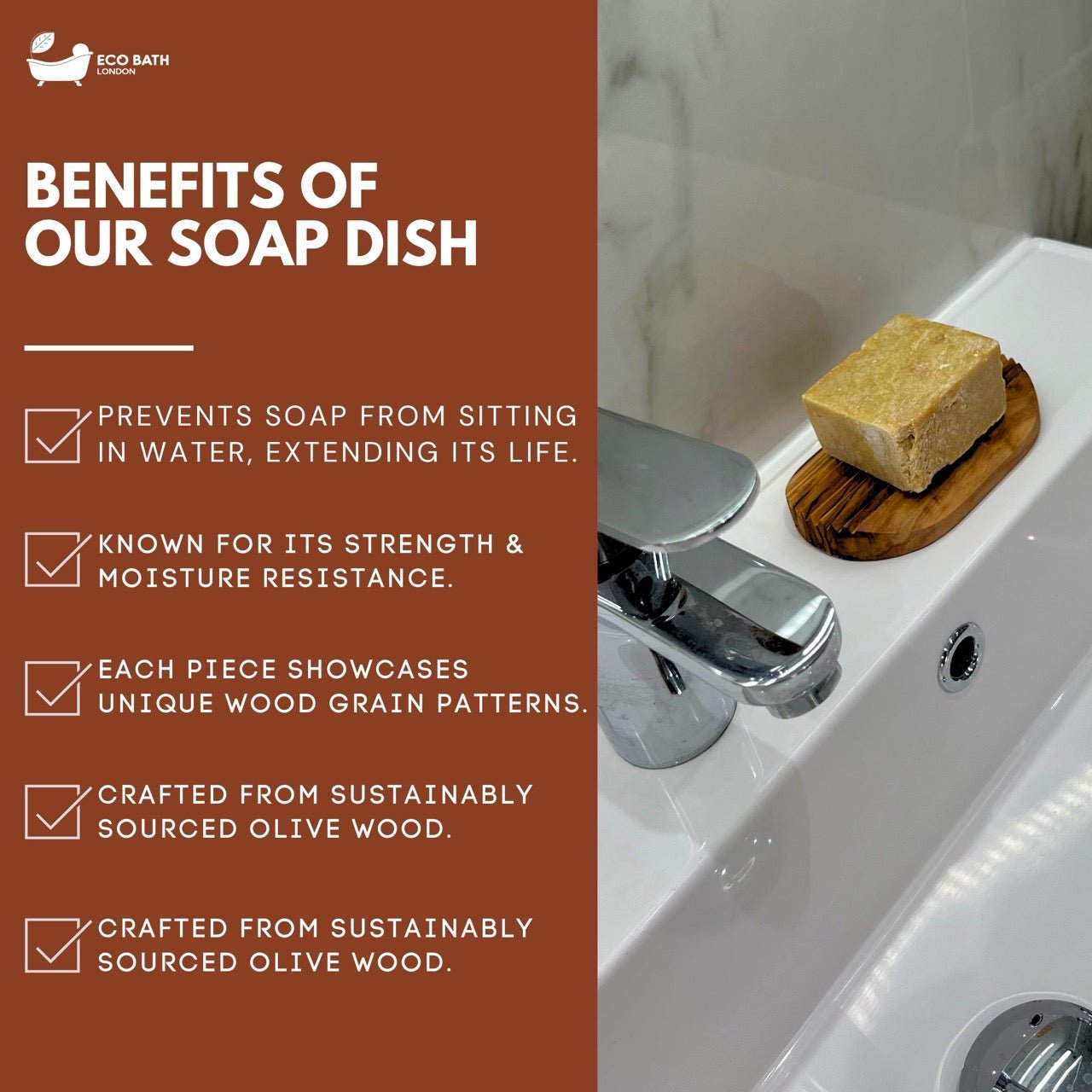 Eco Bath London Olive Wood Ridged Soap Dish - REGN