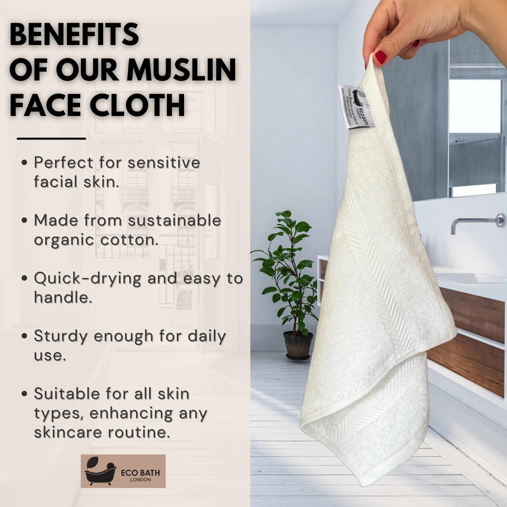 Eco Bath London Organic Cotton Face Flannels 30x30cm - REGN