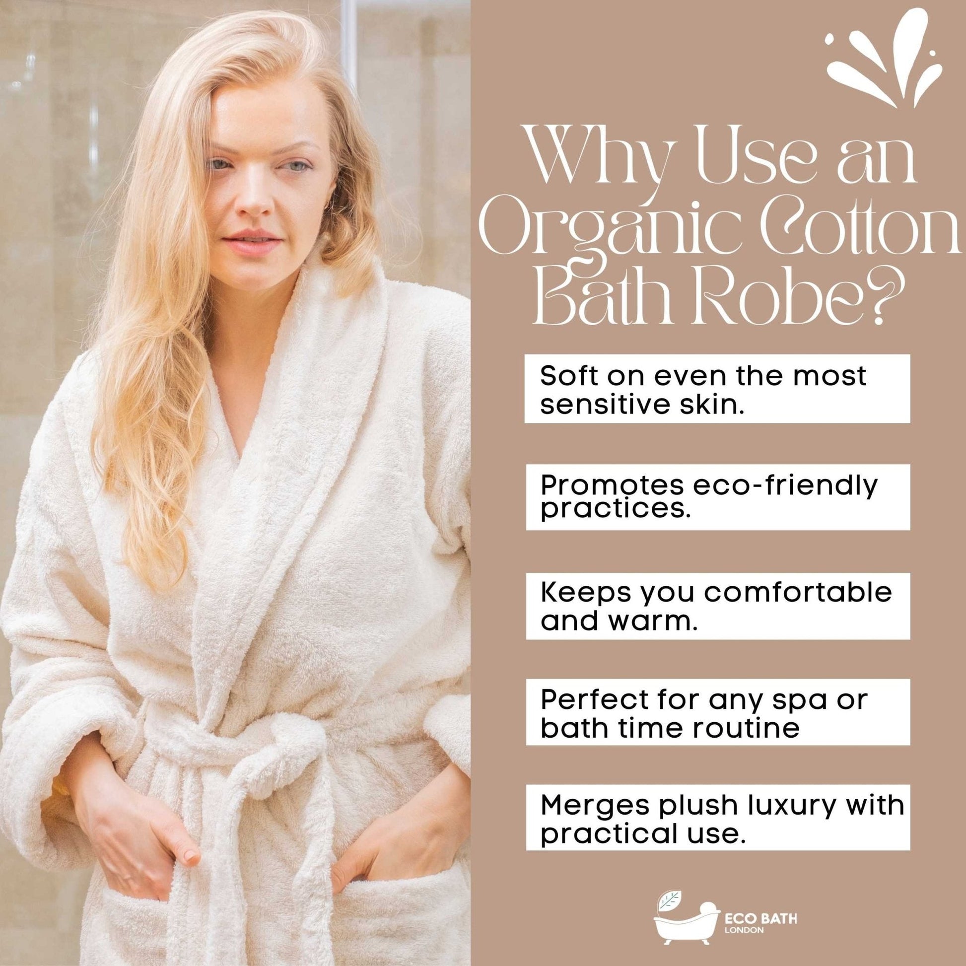 Eco Bath London Organic Cotton Shawl Collar Bath Robe - 100% Certified Organic Cotton - REGN