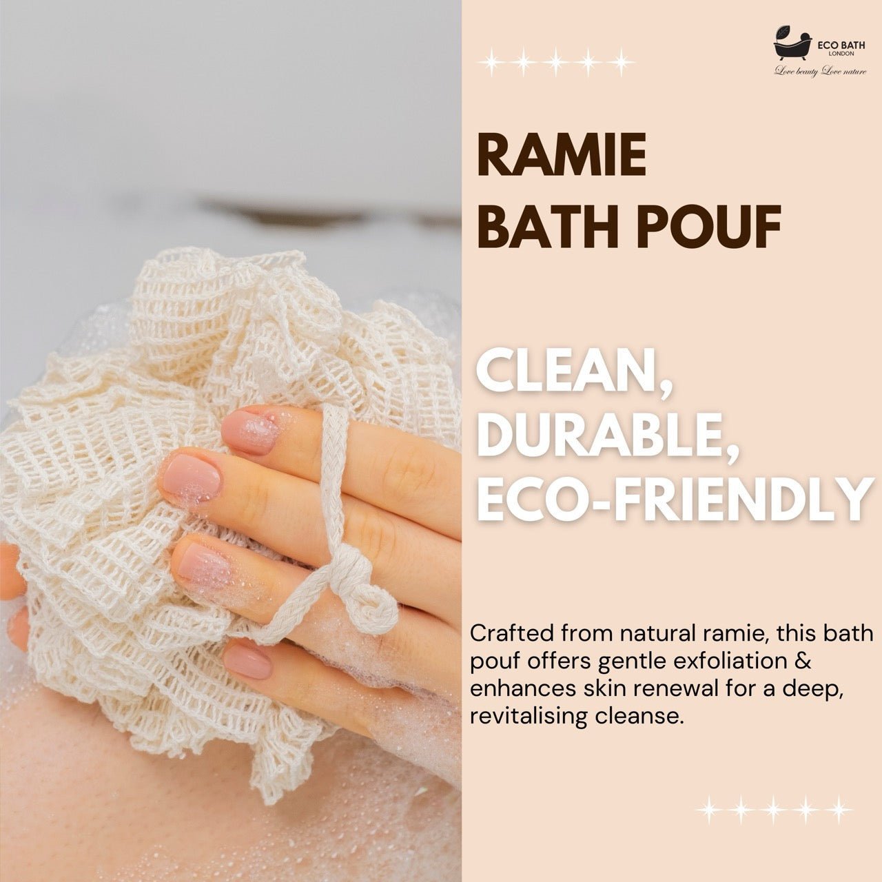 Eco Bath London Ramie Bath Puff - Soft Body Scrubber Bath Sponge - REGN
