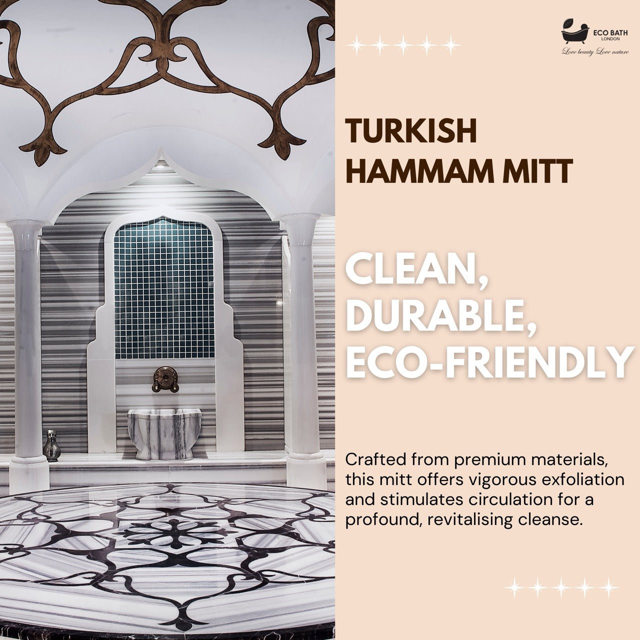 Eco Bath London Turkish Bath Mitt Fine Texture - Skin Exfoliating Glove - REGN