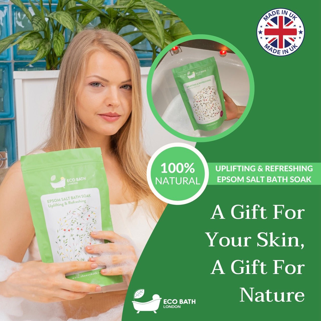 Eco Bath London Uplifting and Refreshing Epsom Salt Bath Soak Pouch | 500g & 1000g - REGN