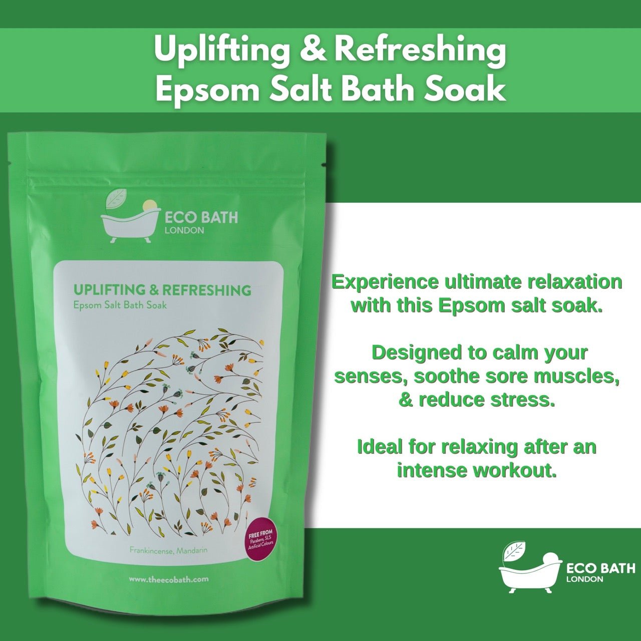 Eco Bath London Uplifting and Refreshing Epsom Salt Bath Soak Pouch | 500g & 1000g - REGN