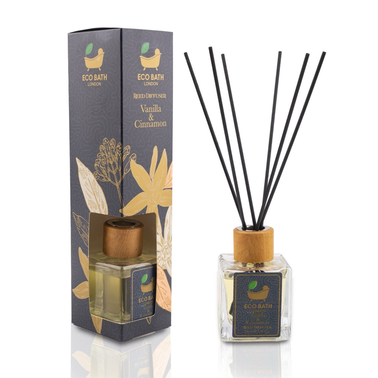 Eco Bath London Vanilla Cinnamon Reed Diffuser - Luxurious Herbal Scent of Cinnamon and Vanilla, Long Lasting Room Diffuser, 100ml (3.38 Fl.Oz) - REGN