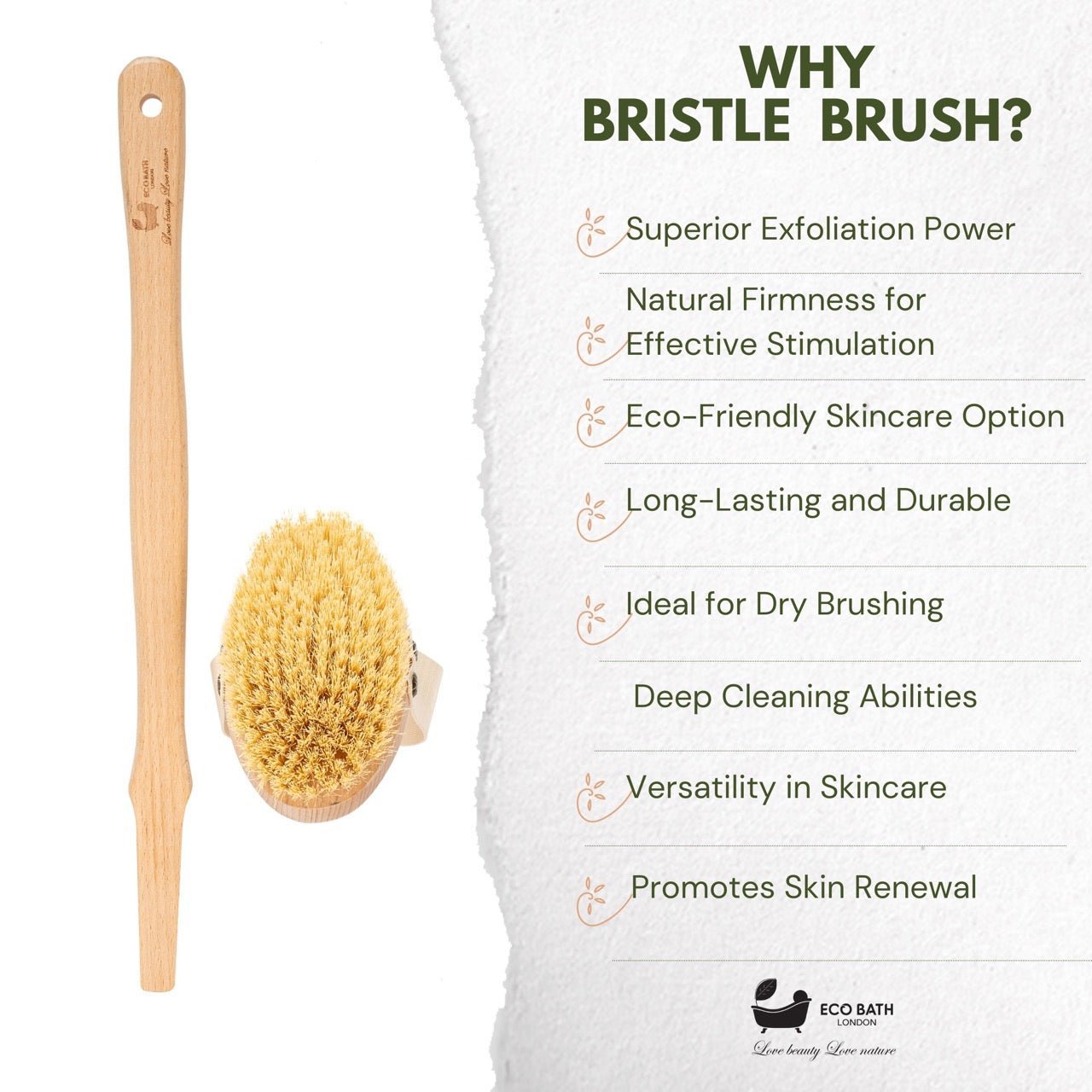 Eco Bath Natural Bristle Body Brush Detachable with Soft Bristles - REGN