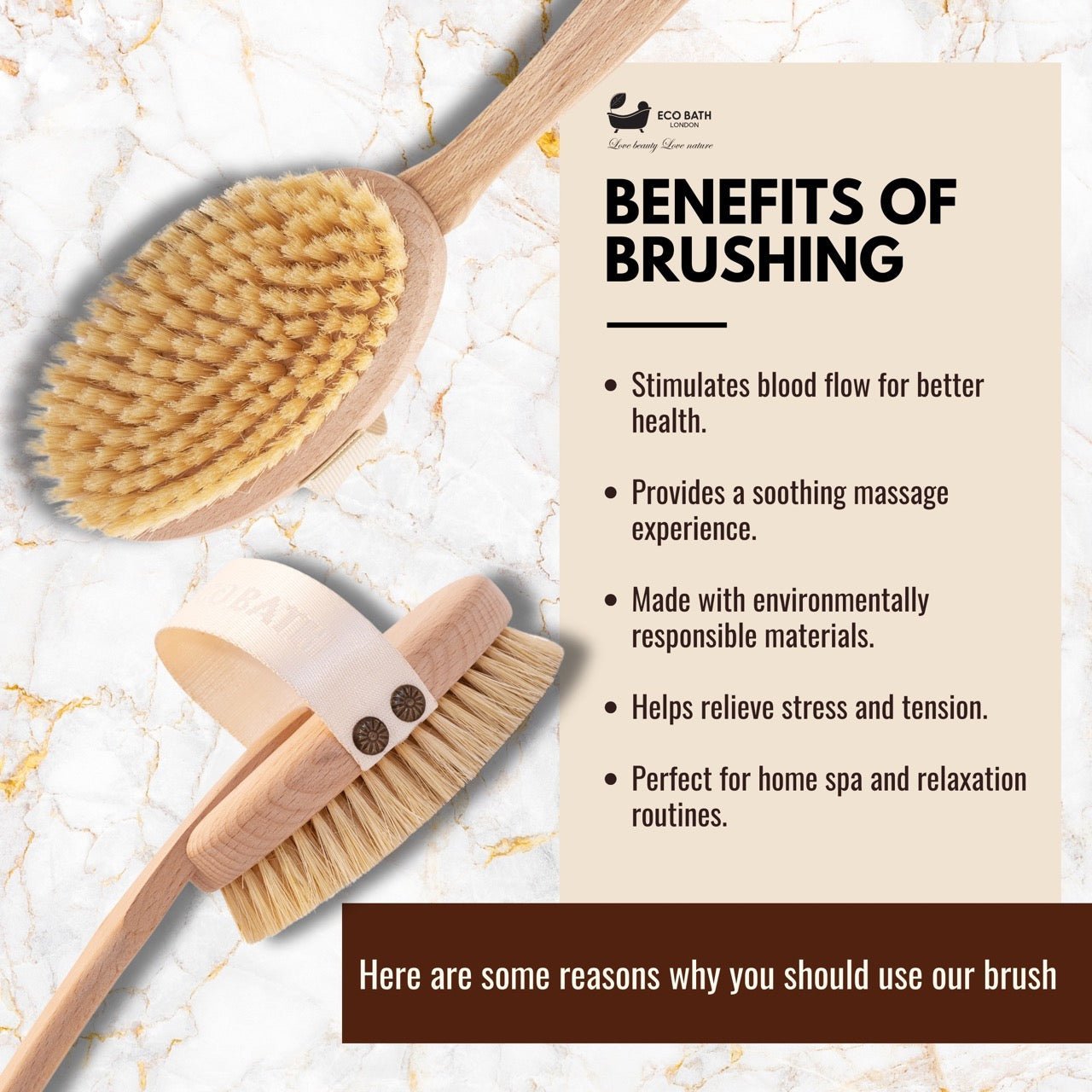 Eco Bath Natural Bristle Body Brush Detachable with Soft Bristles - REGN