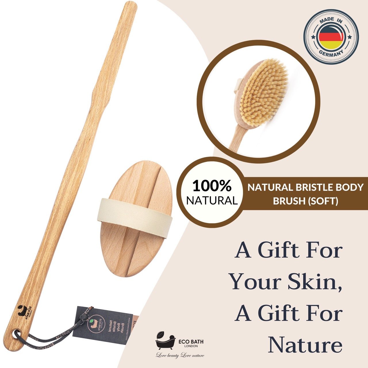Eco Bath Natural Bristle Body Brush Detachable with Soft Bristles - REGN
