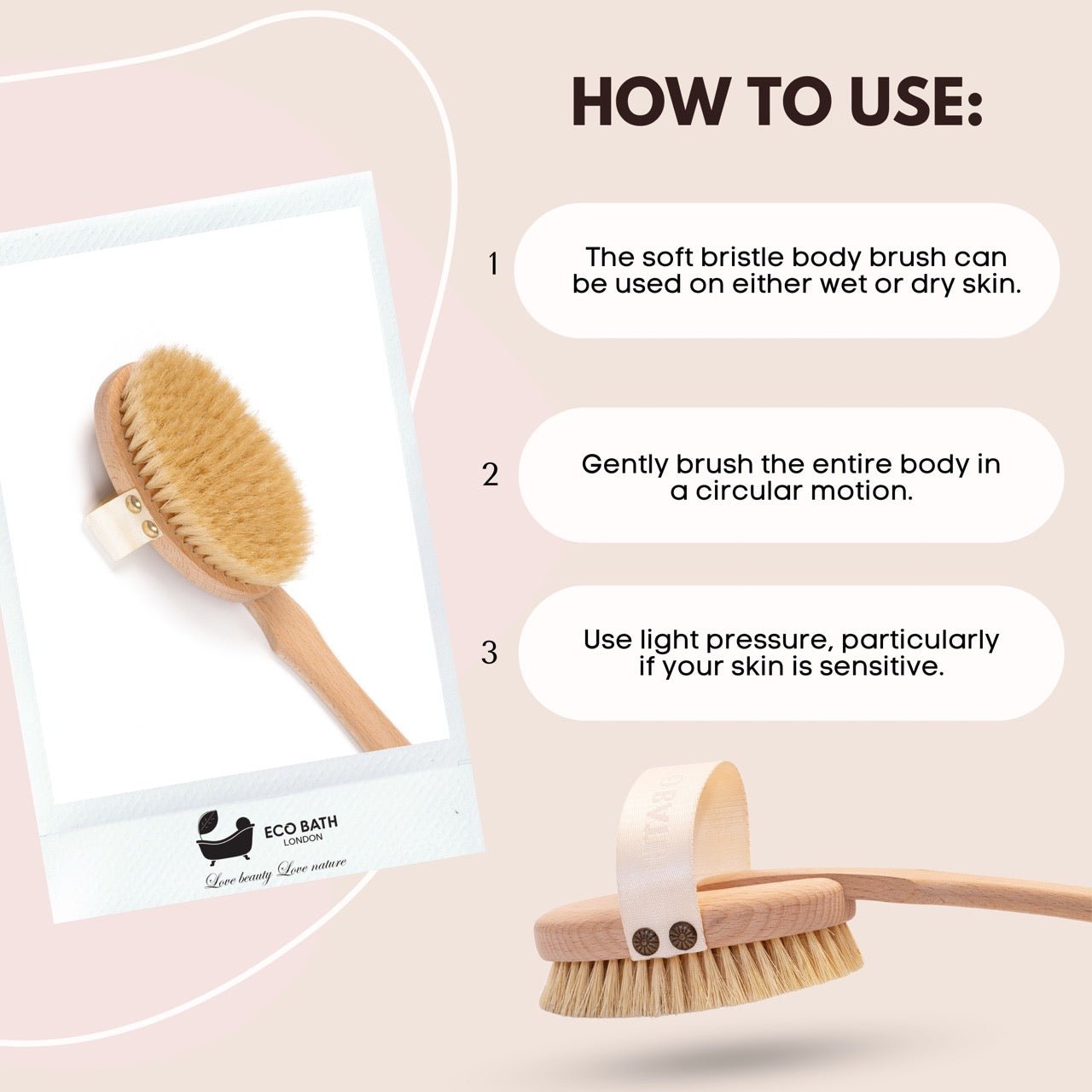 Eco Bath Natural Bristle Body Brush Detachable with Soft Bristles - REGN