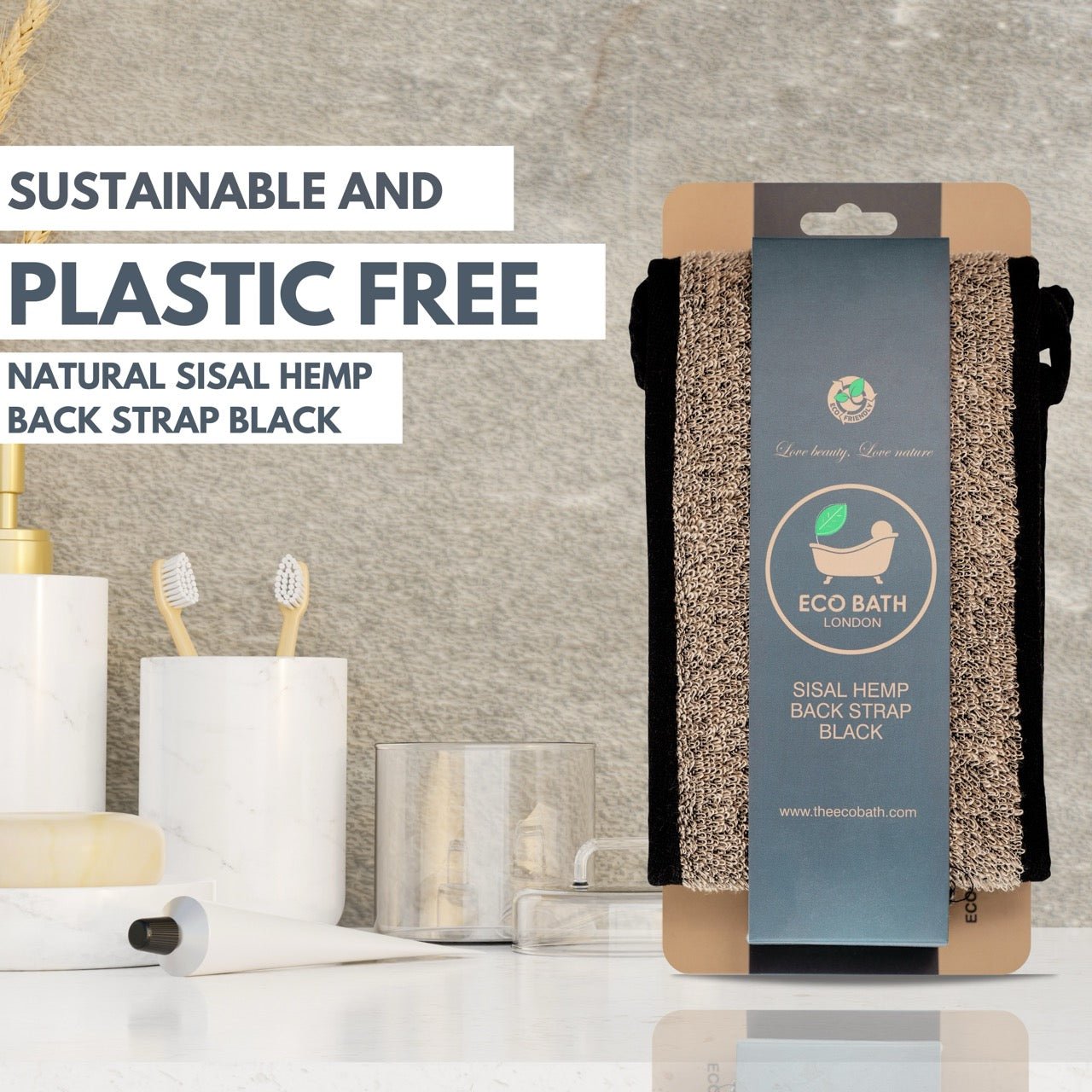 Eco Bath Natural Sisal Hemp Back Strap Black - REGN