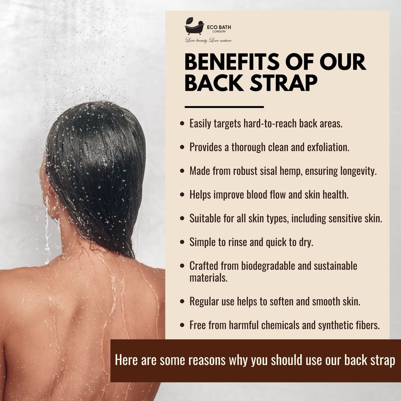 Eco Bath Natural Sisal Hemp Back Strap Black - REGN